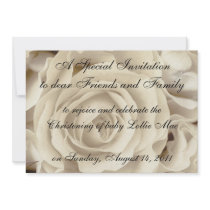 Antique White Roses, Baptism Christen Invitation,