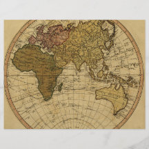 Antique William Faden 1786 Eastern Hemisphere Map Flyer
