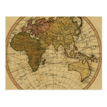 Antique William Faden 1786 Eastern Hemisphere Map Post Cards
