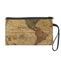 Antique William Faden 1786 Western Hemisphere Map Wristlet Purse