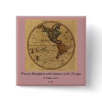 Antique William Faden 1786 Western Hemisphere Map Pinback Button