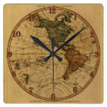 Antique William Faden 1786 Western Hemisphere Map Square Wall Clocks