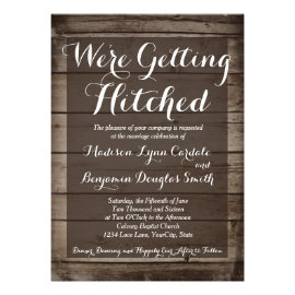 Antique Wood Getting Hitched Wedding Invitations