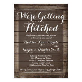 Antique Wood Getting Hitched Wedding Invitations Personalized Invites