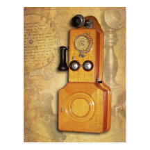 Antique wooden wall telephone post card