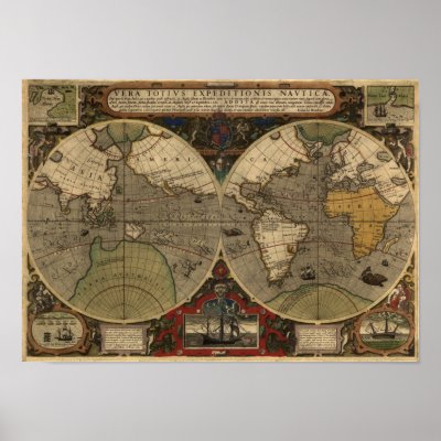 Vintage World Map by Jodocus Hondius.