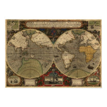 Antique World Map, 1595 (Jodocus Hondius) posters