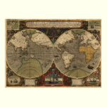 Antique World Map, 1595 (Jodocus Hondius) posters