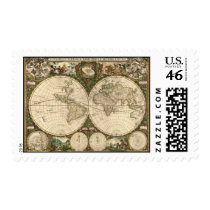 Antique World Map, 1660 postage by ZephyrusBooks Antique World Map, 1660 postage