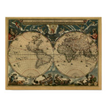 Antique World Map, 1664 (circa) (Joan Blaeu) posters