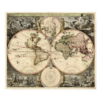 Antique World Map, 1690 (circa) (Nicolao Visscher) posters