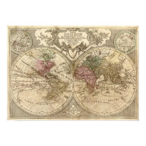 Antique World Map, 1690 (Guillaume de L'Isle) posters