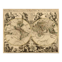 Antique World Map, 1694 (Alexis Hubert Jaillot) posters