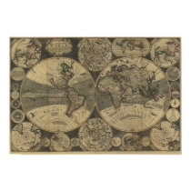 Antique World Map, 1702 (George Willdey) posters