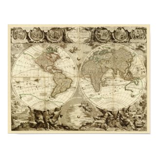Antique World Map, 1708 (Jean Baptiste Nolin) print