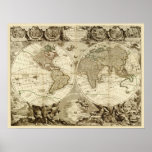 Antique World Map, 1708 (Jean Baptiste Nolin) Poster