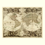 Antique World Map, 1708 (Jean Baptiste Nolin) posters