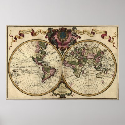 antique world map engraving