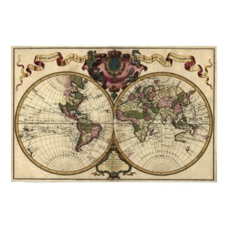Antique World Map, 1720 (Guillaume de L'Isle) print