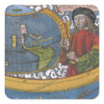 Antique World Map; Amerigo Vespucci Square Stickers