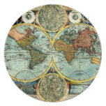 Antique World Map Art Vintage Style Decorator Party Plate