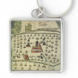 Antique World Map; Aztec Empire, 1577 Key Chains