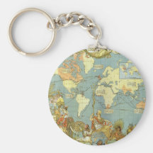 Antique World Map, British Empire, 1886 Key Chain
