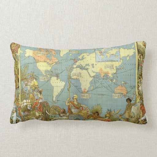 Antique World Map, British Empire, 1886 Pillows
