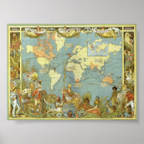 Antique World Map, British Empire, 1886 Print