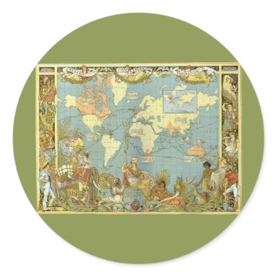 Antique World Map, British Empire, 1886 Sticker by YesterdayCafe