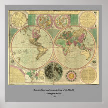 Antique World Map by Carington Bowles, circa 1780 Posters