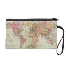 Antique World Map by John Colton, circa 1854 Wristlet Clutches