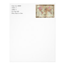 Antique World Map by John Colton, circa 1854 Letterhead Template