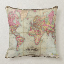 Antique World Map by John Colton, circa 1854 Throw Pillows