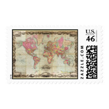 Antique World Map by John Colton, circa 1854 Stamps