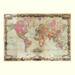 Antique World Map by John Colton, circa 1854 posters