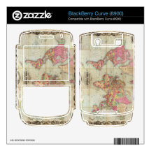 Antique World Map by John Colton, circa 1854 Decal For BlackBerry