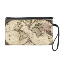 Antique World Map by Nicolao Visscher, circa 1690 Wristlet Purse