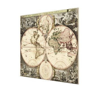 Antique World Map by Nicolao Visscher, circa 1690 Canvas Print