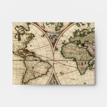 Antique World Map by Nicolao Visscher, circa 1690 Envelopes