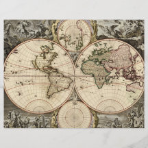 Antique World Map by Nicolao Visscher, circa 1690 Flyers
