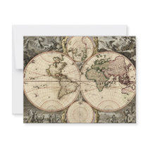 Antique World Map by Nicolao Visscher, circa 1690 Custom Invites