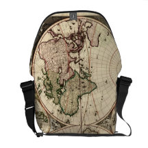 Antique World Map by Nicolao Visscher, circa 1690 Messenger Bags