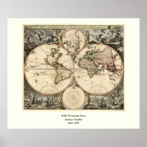 Antique World Map by Nicolao Visscher, circa 1690 Print