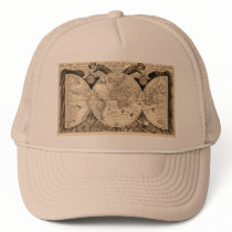 Antique World Map by Philipp Eckebrecht - 1630 Hats