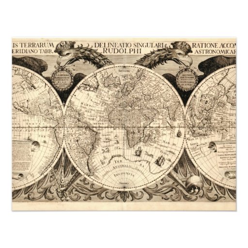 Antique World Map by Philipp Eckebrecht - 1630 Invite