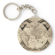 Antique World Map by Philipp Eckebrecht - 1630 Key Chains
