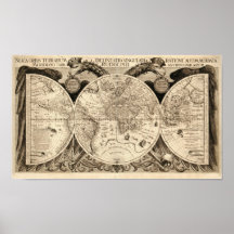 Antique World Map by Philipp Eckebrecht - 1630 Posters