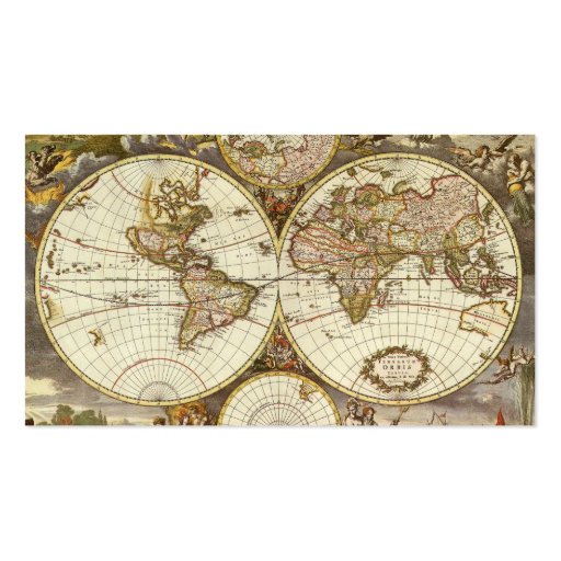 Antique World Map, c. 1680. By Frederick de Wit Business Cards (back side)