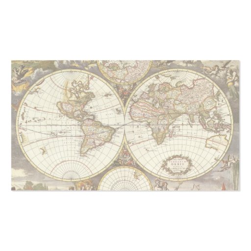 Antique World Map, c. 1680. By Frederick de Wit Business Cards (front side)